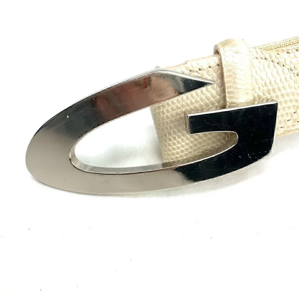Alberto Guardiani Embellished Snakeskin Embossed Leather Belt Cream, 38